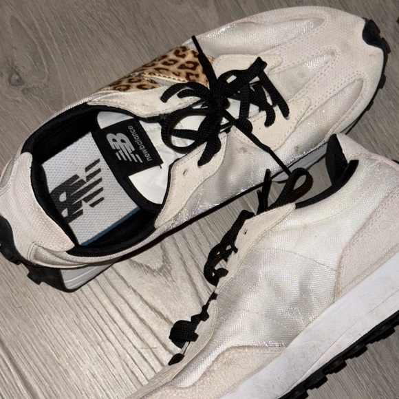 New Balance White and Leopard Print Sneakers - Picture 6 of 8